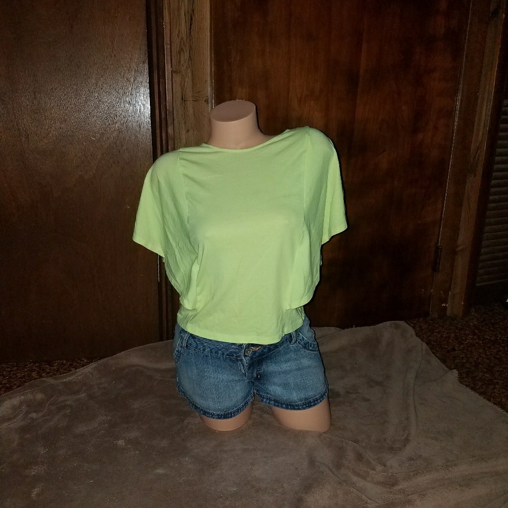 So Co Neon Yellow Lace Open Weave Back Dolman