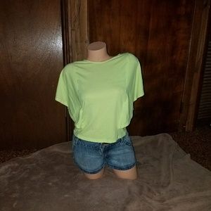 So Co Neon Yellow Lace Open Weave Back Dolman