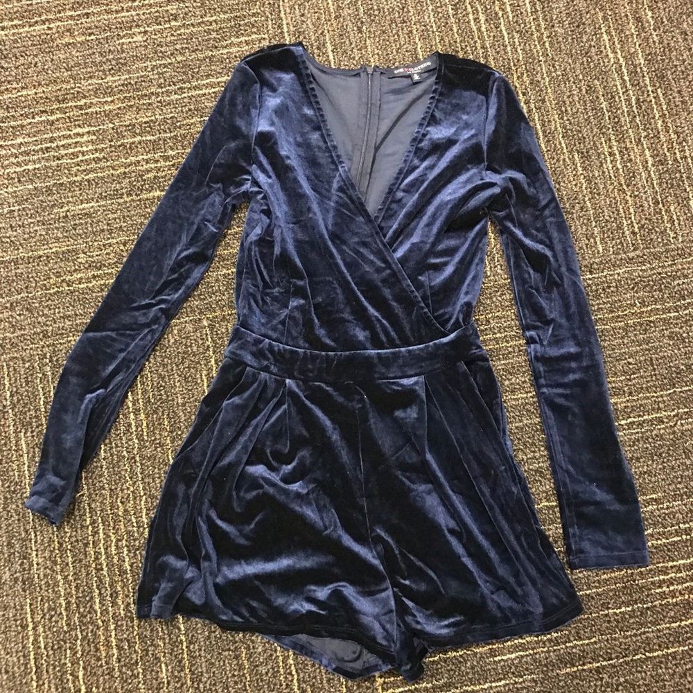 Blue Velvet Surplice Romper (One Clothing)