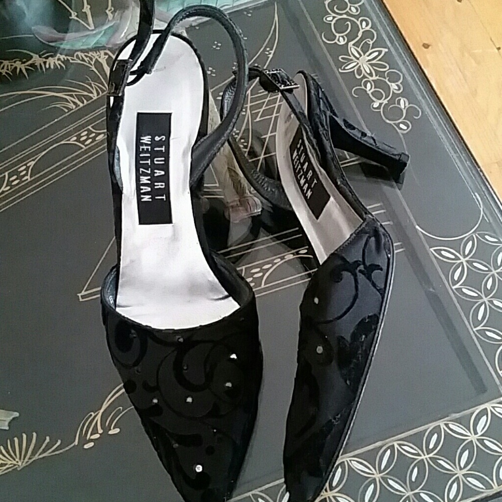 VTG Blk Rhinestone Velvet Stuart Weitzman Heels!
