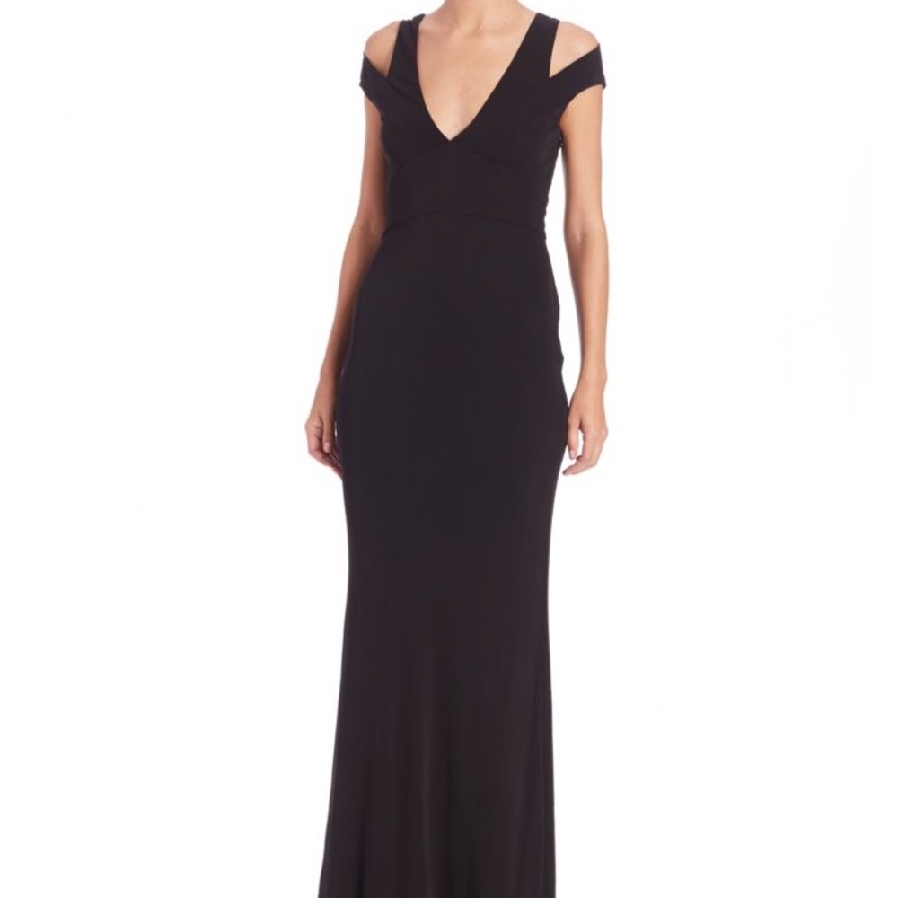Black long ABS plunging V neck gown
