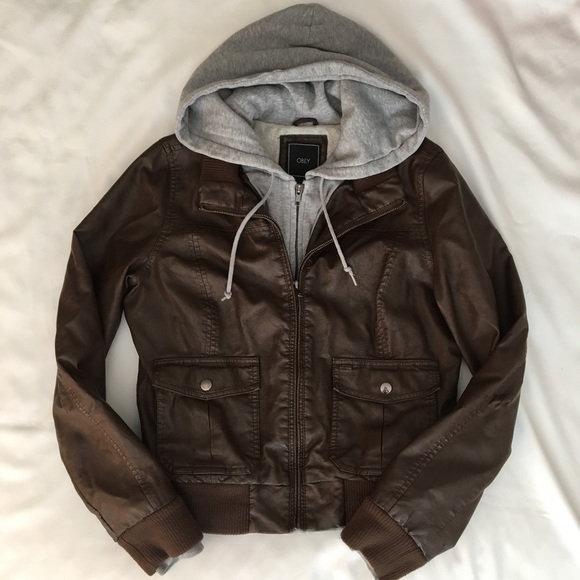 obey leather jacket with hoodie women's