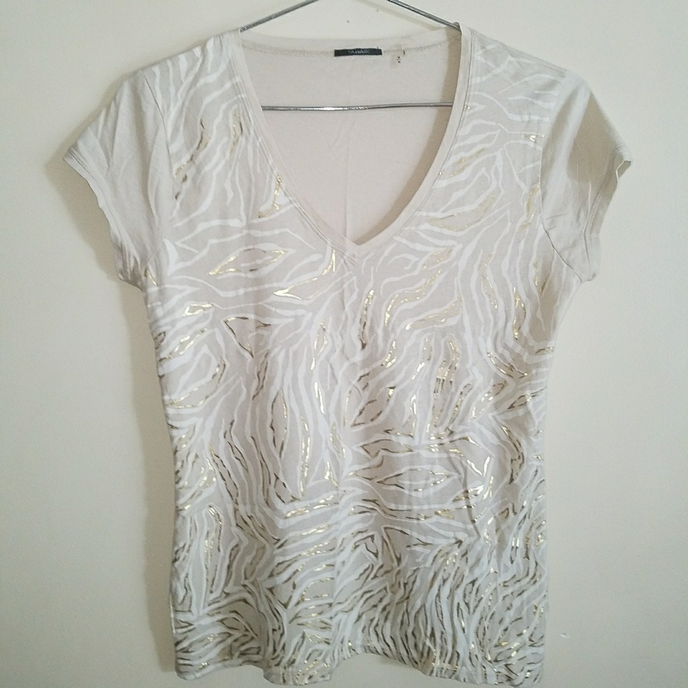 TAHARI Zebra Print V-neck Short Sleeve Tee