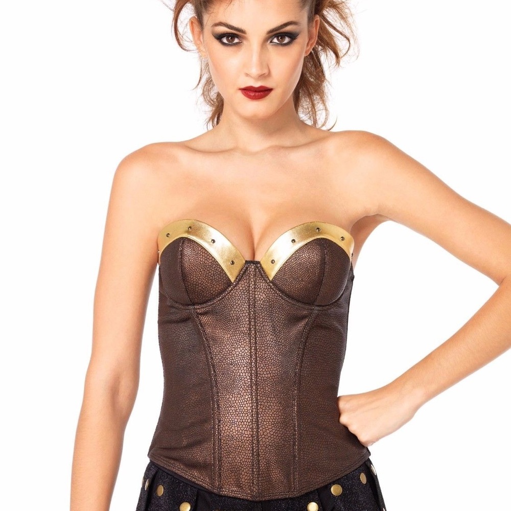 Warrior Woman bustier with Chrome look Arm Cuffs