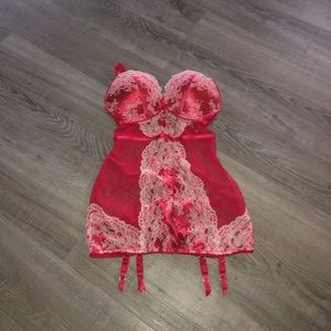 Beautiful red and white lace garter slip