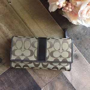 Coach Signature Brown Tri-Fold Checkbook Wallet