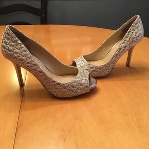 Enzo Angioloni open toed silver heels