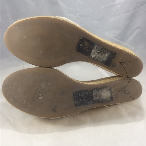 Prada White leather buckle slip on platform wedges - Picture 7 of 8