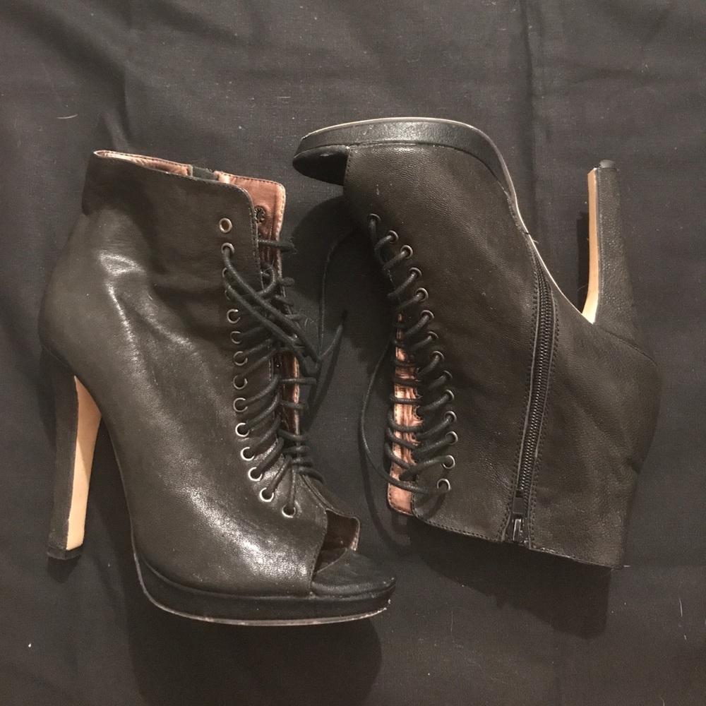 Nyla Leather Open Toe Booties - image 1
