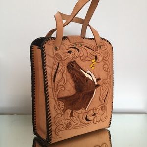 Handcrafted Leather Tooled Horse Tote
