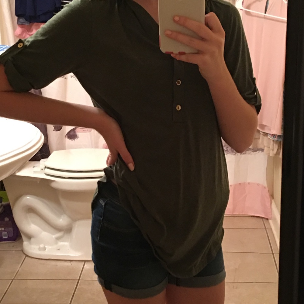 Cute green half sleeve shirt with gold buttons