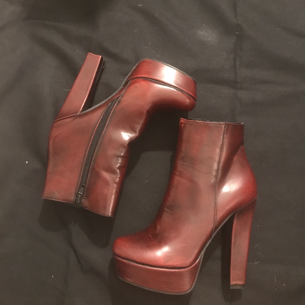 Akira Ox Blood Platform Ankle Boots
