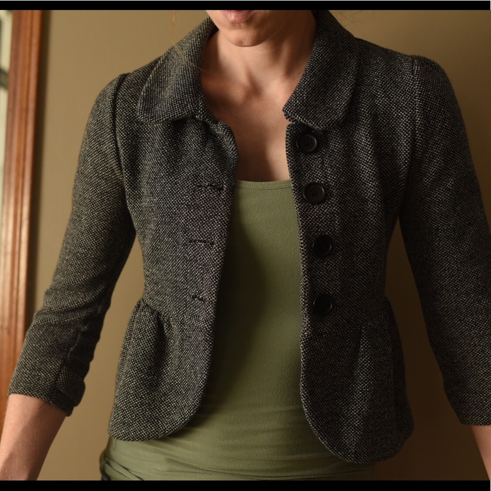 H&M Black Tweed Blazer Short Waisted XS