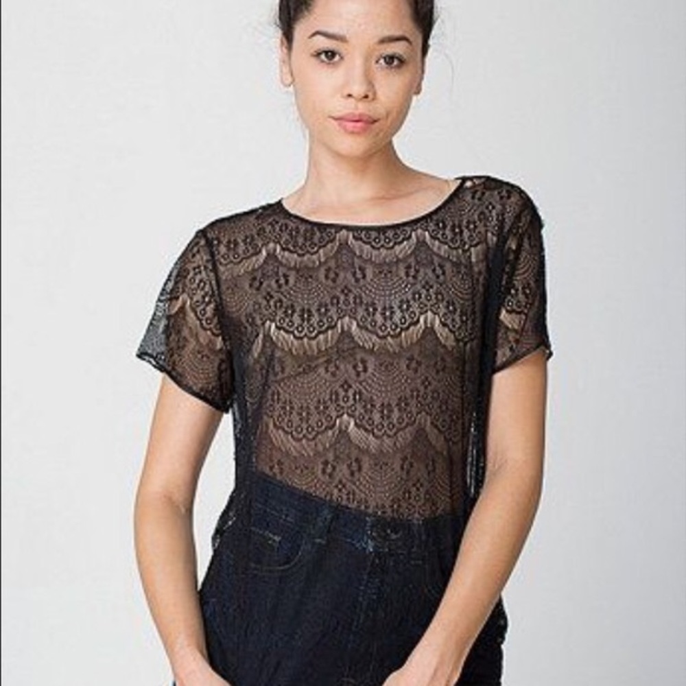 American Apparel Black Lace Sheer Tee