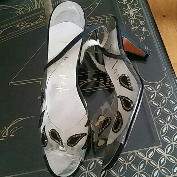 VTG Ted Land Blk Clear Rhinestone Heels! 7.5N - Picture 1 of 8