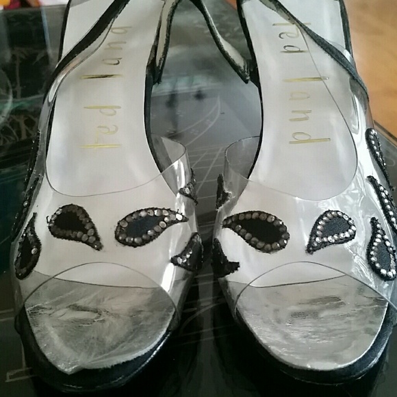 VTG Ted Land Blk Clear Rhinestone Heels! 7.5N - Picture 2 of 8