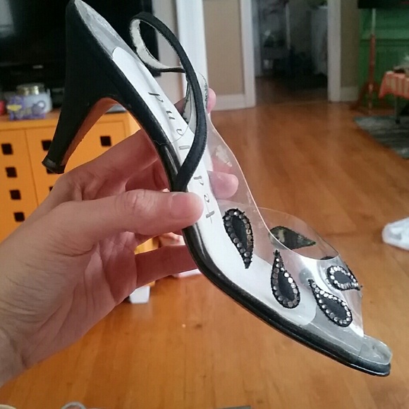 VTG Ted Land Blk Clear Rhinestone Heels! 7.5N - Picture 6 of 8