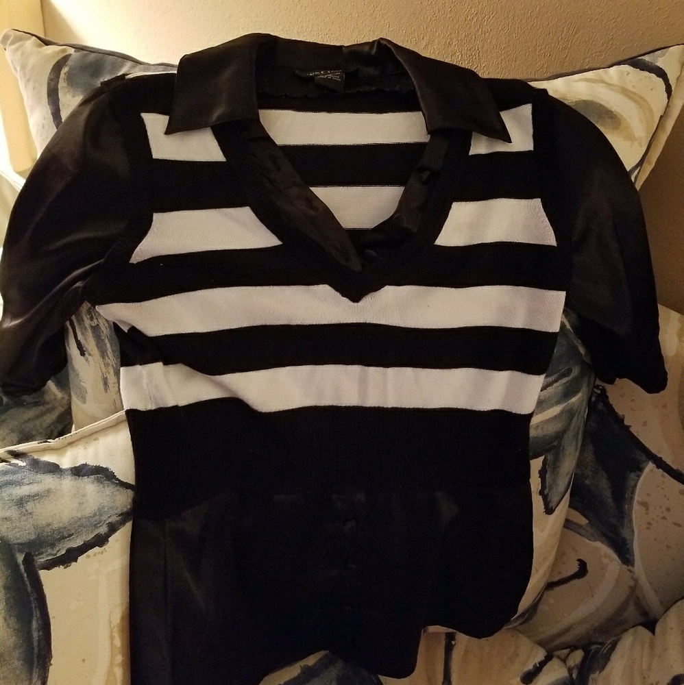 Black and white striped shirt/brown also