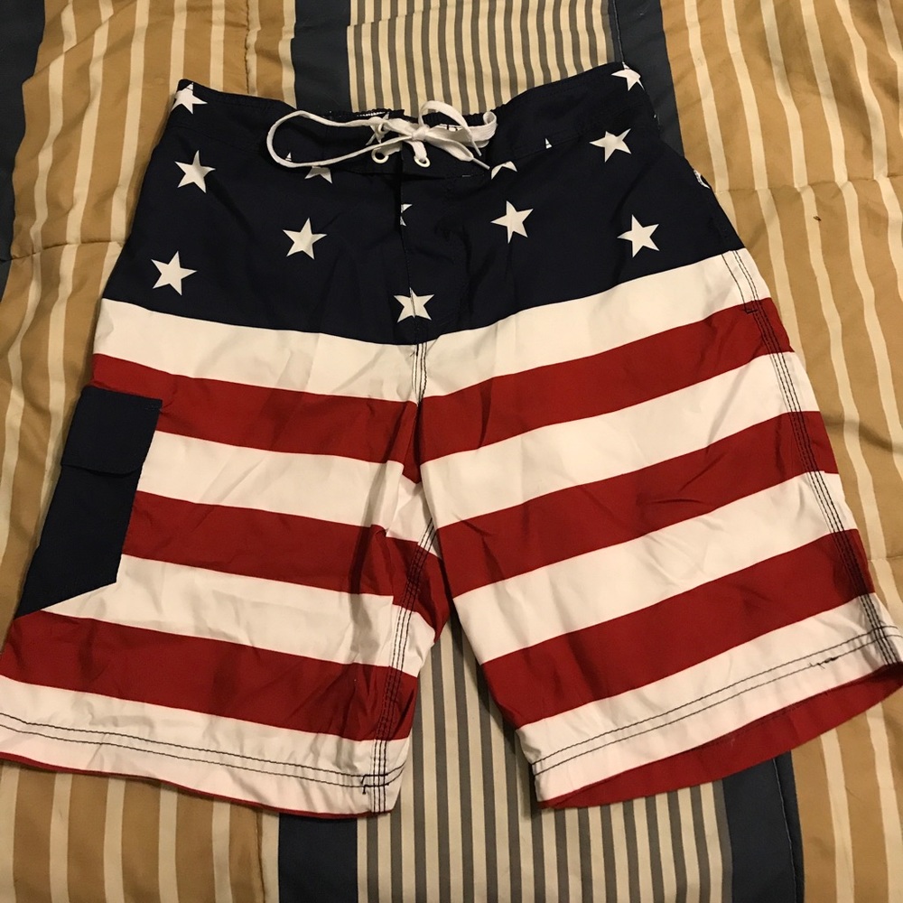American flag swim trunks