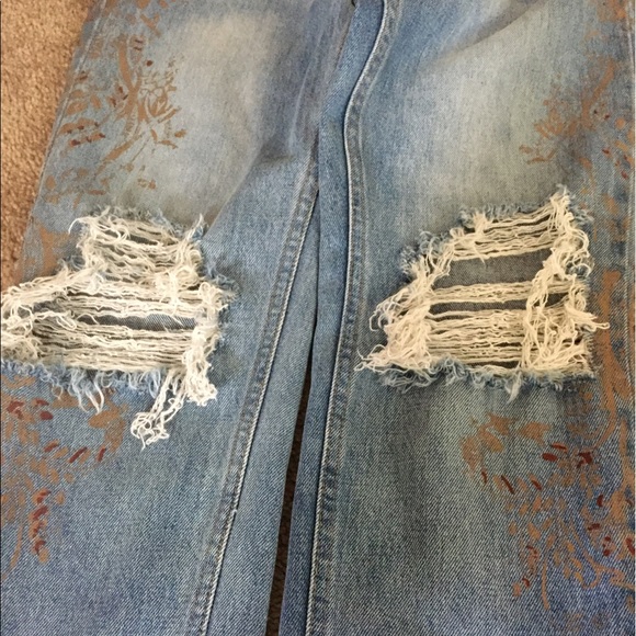Free People Gold Paint Stencil Distressed Jeans - Picture 8 of 8