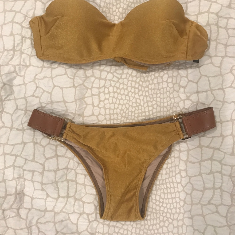 .mobo bikini with leather hardware