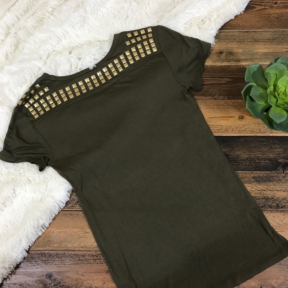 Racheal Roy Army Green Top with Gold Studs