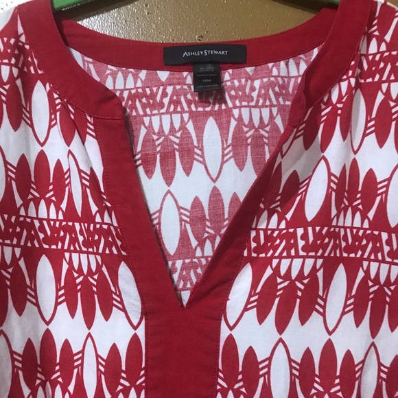 Ashley Stewart side zip red/white top - Picture 3 of 8