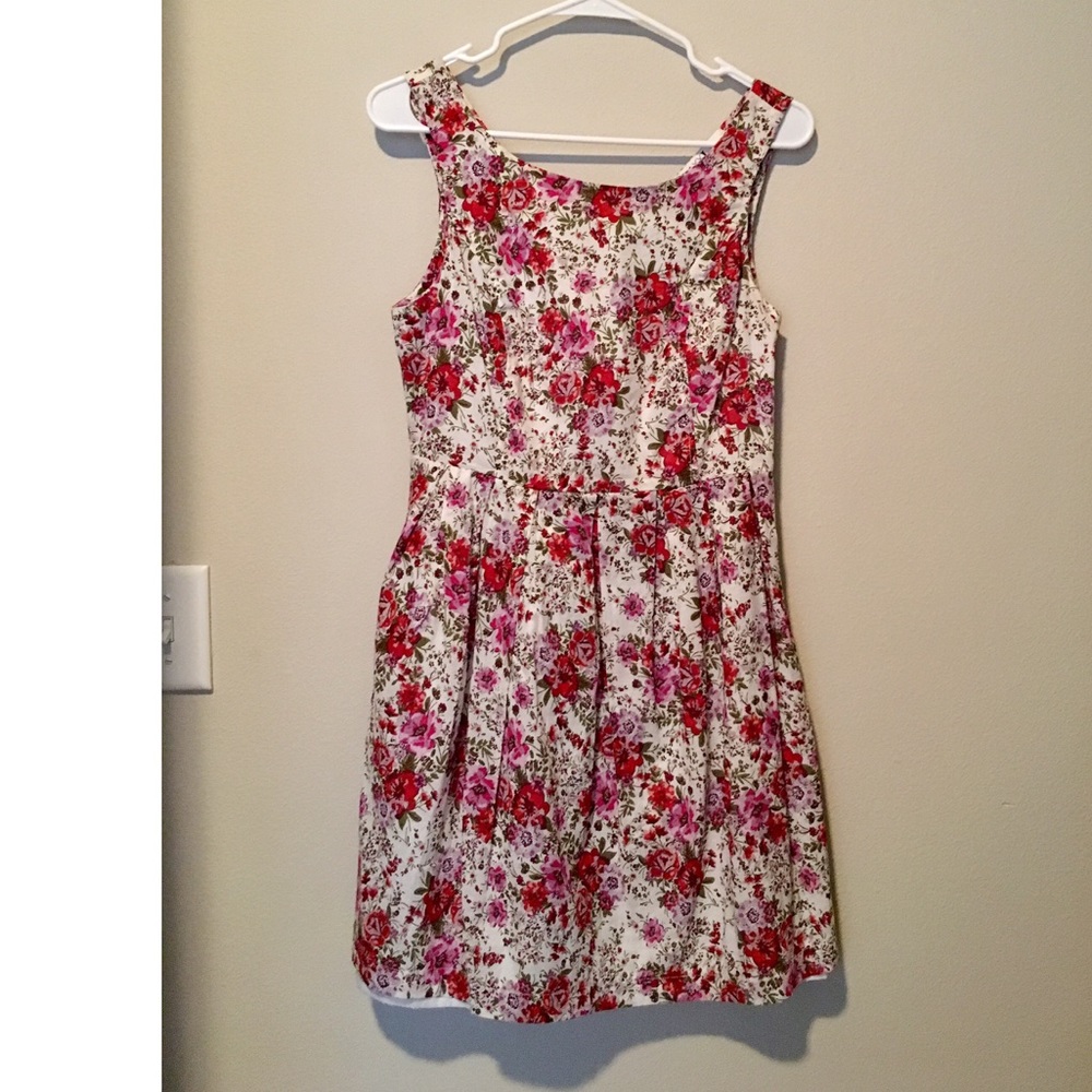 Red and white floral dress