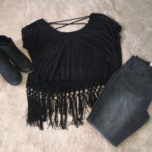 Faux Suede fringe top