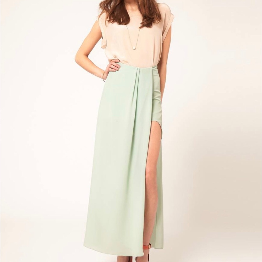 mint high slit maxi skirt