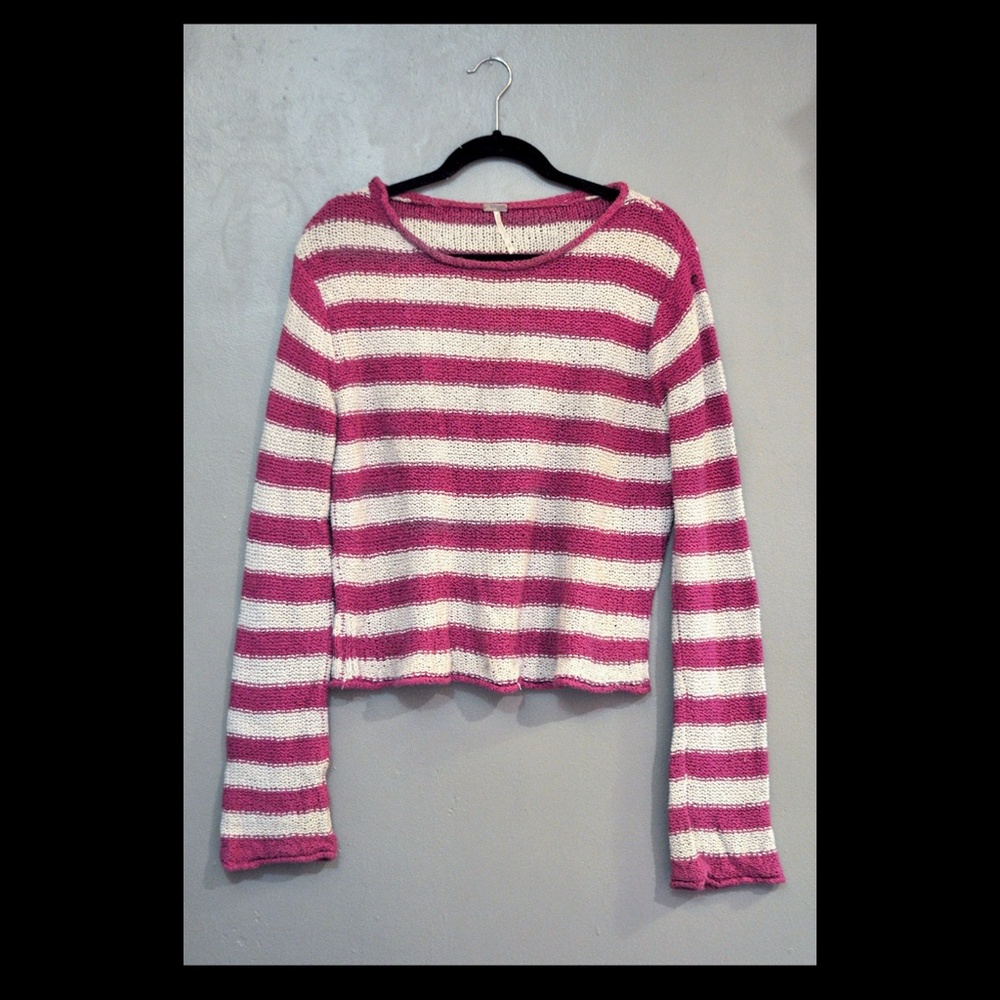 Free People Pink & Grey Striped Sweater Size M