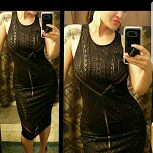 MOSSIMO BLACK SHEER & NUDE MIDI MID CALF DRESS