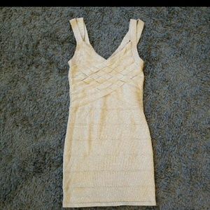 FORVER 21 NUDE & GOLD COCKTAIL DRESS, SMALL
