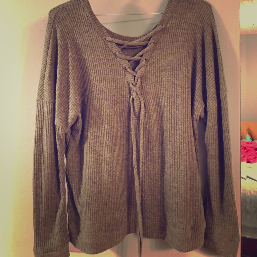 Lace up back sweater