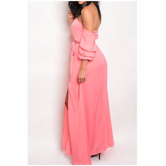 🆕 Celine Coral Off The Shoulder Maxi Dress - Picture 4 of 6