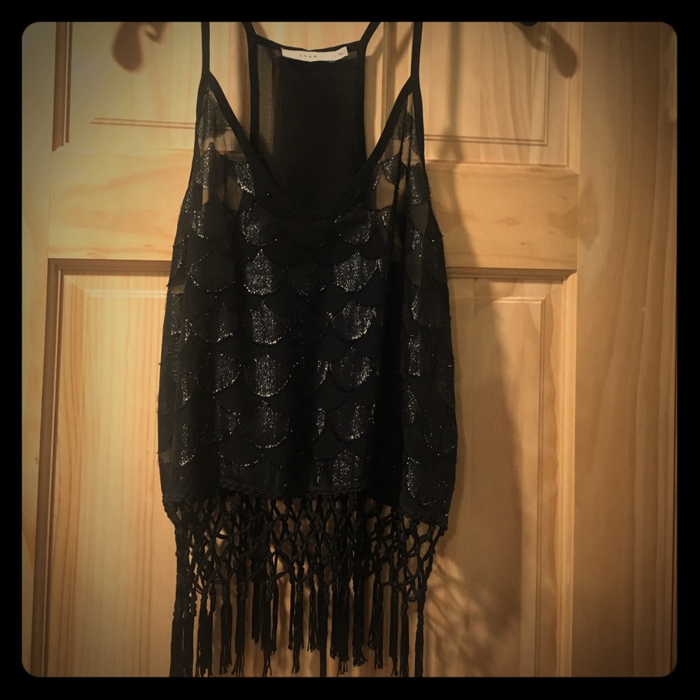 Racerback thin strap mermaid fringe top