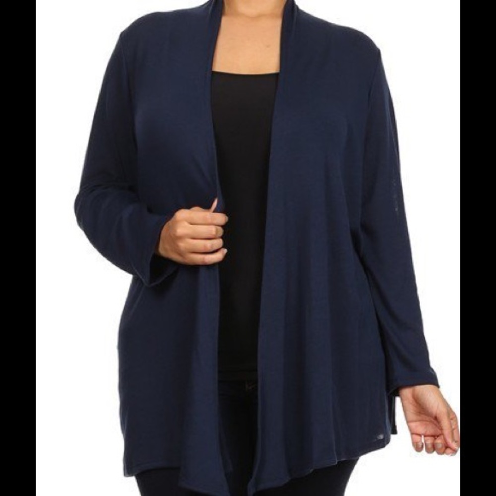 ✳️ Open Front Cardigan- (Plus Size) (Navy)