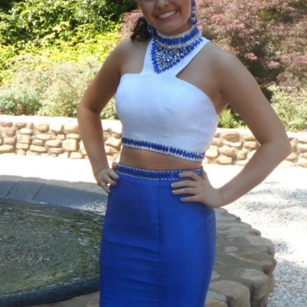 Two piece royal & white gown size 4