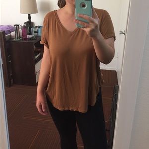 Brown V-neck T-shirt