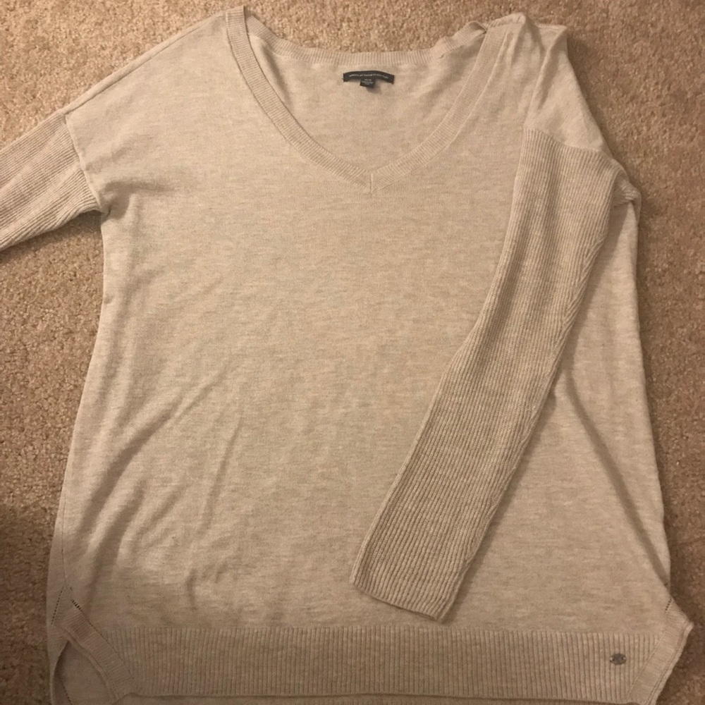 Beige V-neck AE sweater