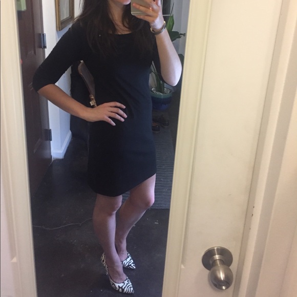 StyleMint Black Jersey Fitted 3/4 Sleeve Ballet Neck Mini Dress Small MK&A Olsen - Picture 12 of 15