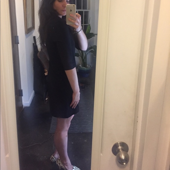 StyleMint Black Jersey Fitted 3/4 Sleeve Ballet Neck Mini Dress Small MK&A Olsen - Picture 14 of 15