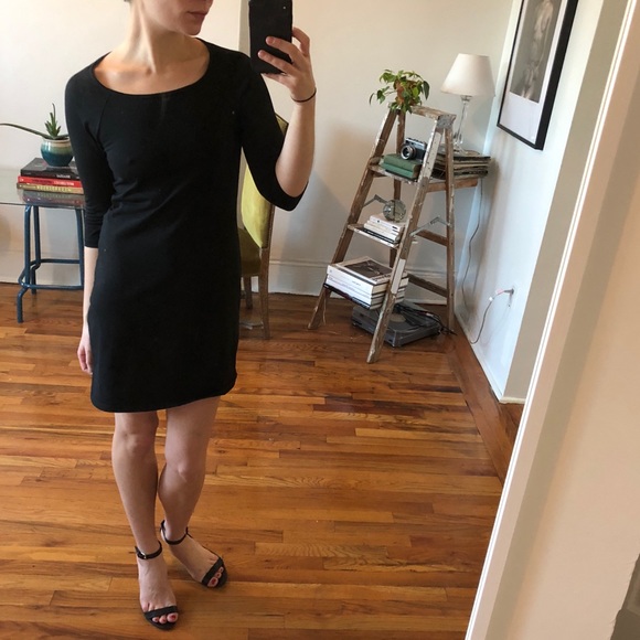 StyleMint Black Jersey Fitted 3/4 Sleeve Ballet Neck Mini Dress Small MK&A Olsen - Picture 10 of 15