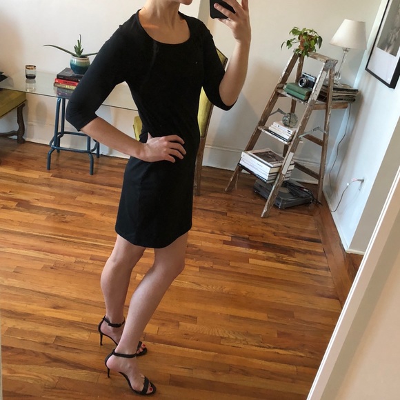 StyleMint Black Jersey Fitted 3/4 Sleeve Ballet Neck Mini Dress Small MK&A Olsen - Picture 8 of 15