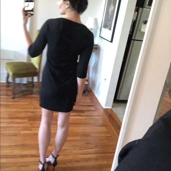 StyleMint Black Jersey Fitted 3/4 Sleeve Ballet Neck Mini Dress Small MK&A Olsen - Picture 11 of 15