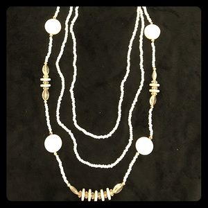 Pearl like beads W clear beads 3 strand necklace