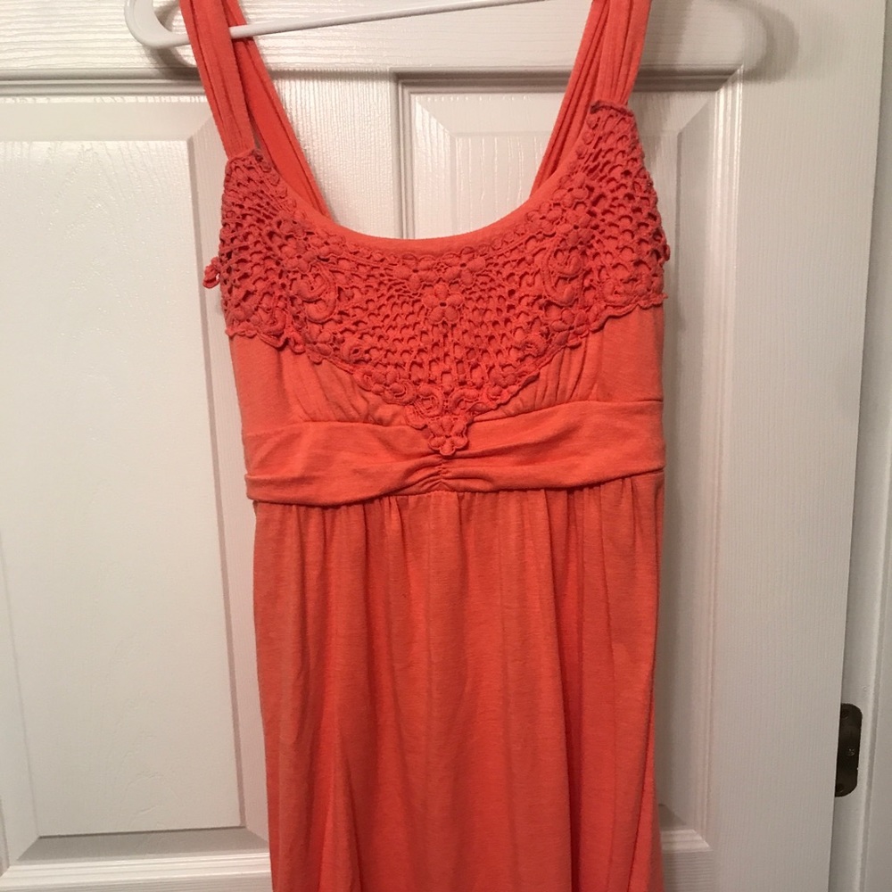 Coral Crochet detail dress with tie in back