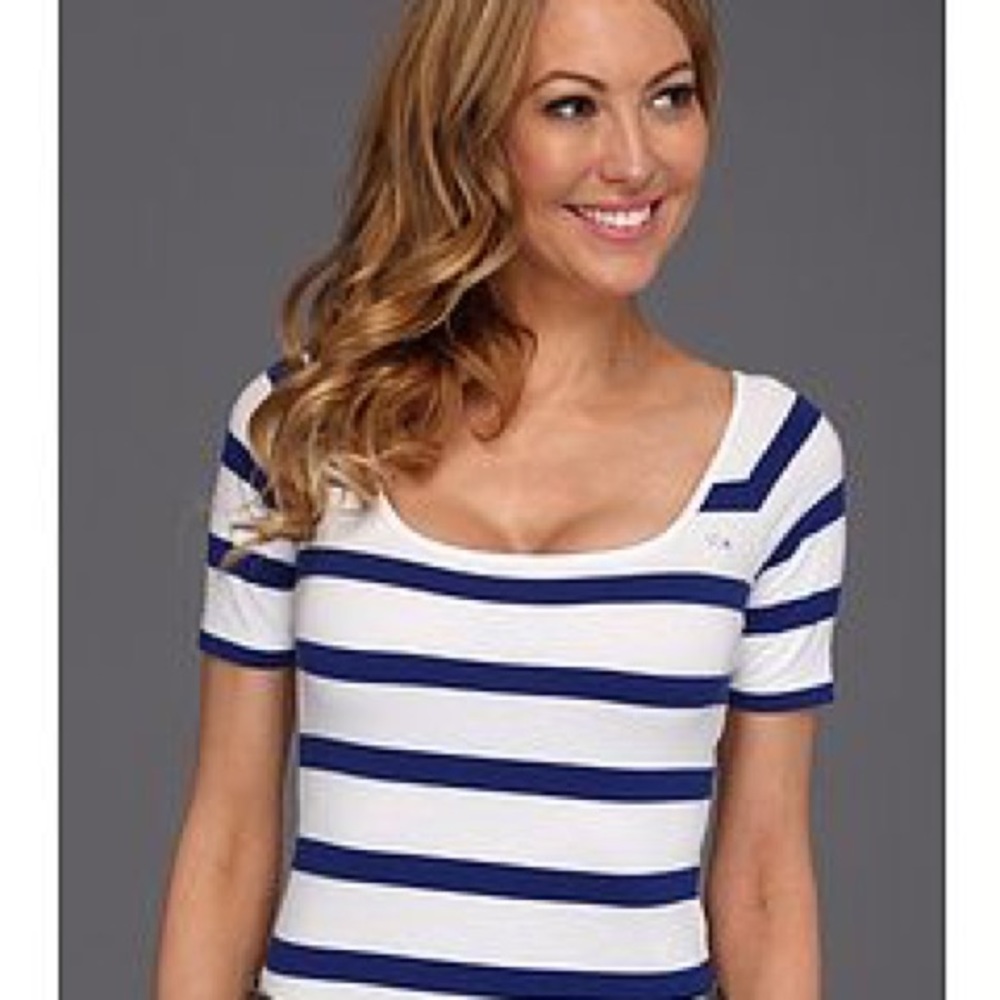 LACOSTE L!VE HALF SLEEVE STRIPE PIQUE BODYSUIT TEE