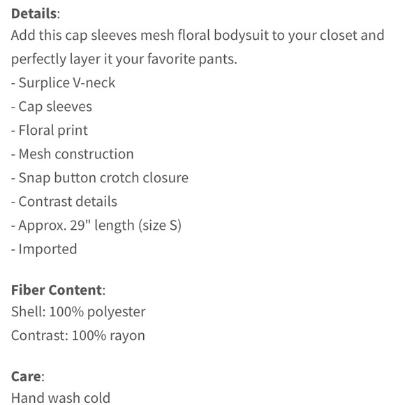 Floral bodysuit, Size S - Picture 4 of 7