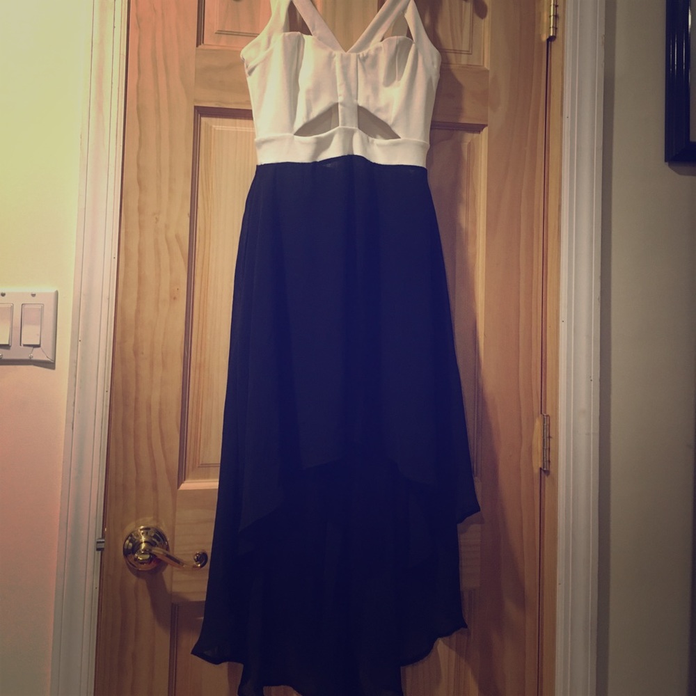 High-low color block cut out dress